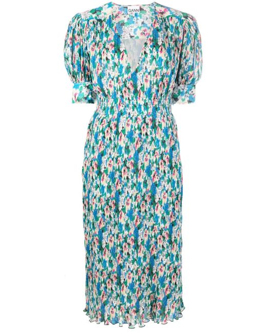 Ganni floral-print pleated georgette midi dress