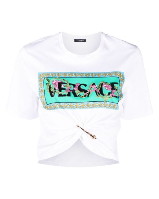 Versace safety pin cropped T-shirt