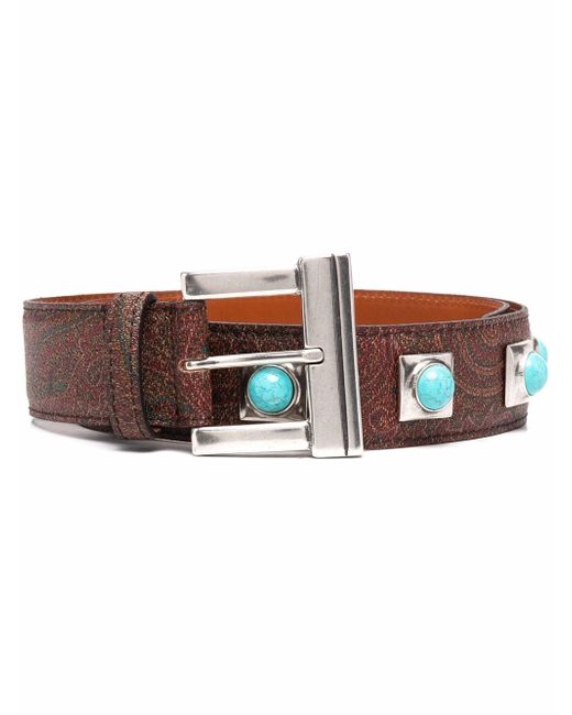 Etro stone-embellished paisley-print belt