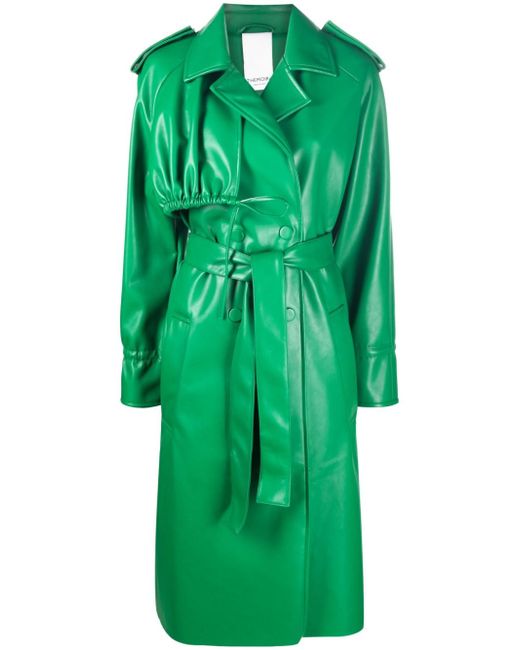 Themoirè nappa leather belted trench coat
