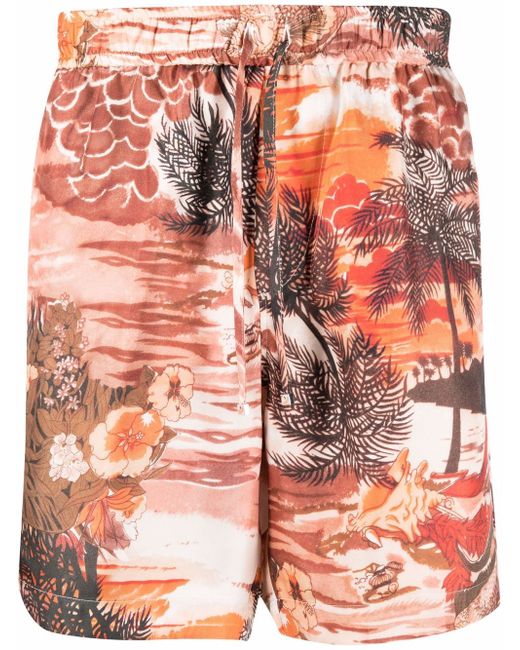 Amiri patterned silk drawstring shorts