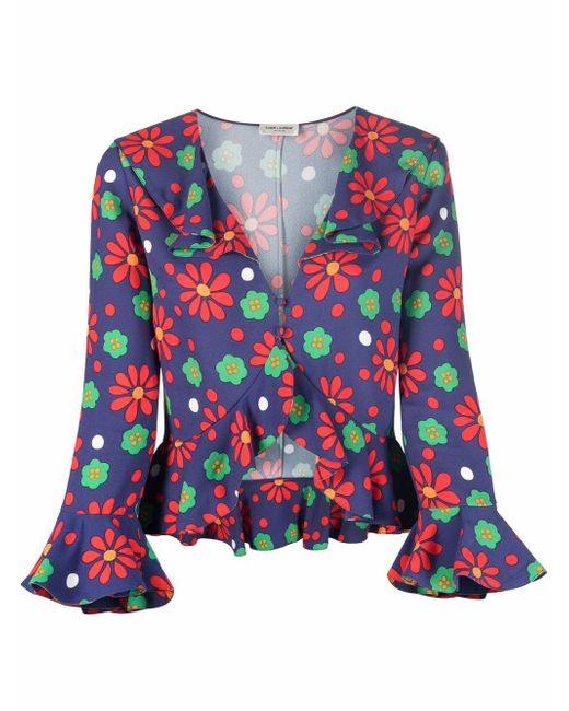 Saint Laurent floral-print ruffled blouse