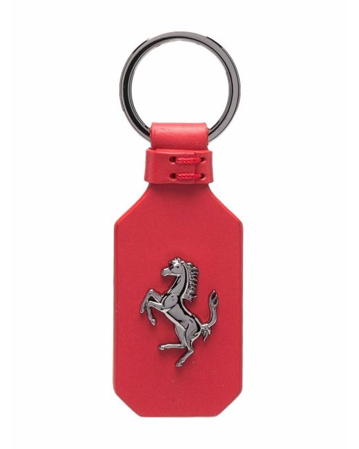 Ferrari leather logo-plaque keyring