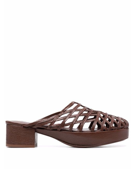 by FAR caged leather mules