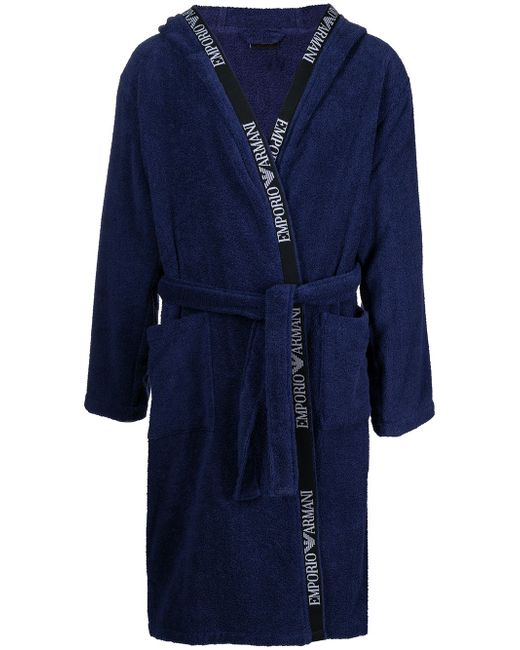 Emporio Armani hooded logo-tape bathrobe