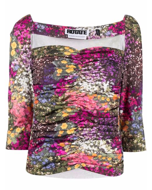 Rotate floral-print ruched blouse
