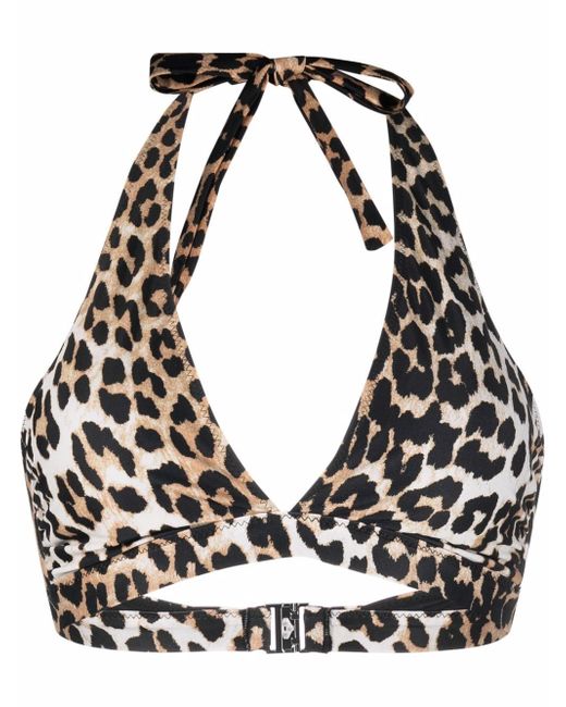 Ganni leopard-print bikini top