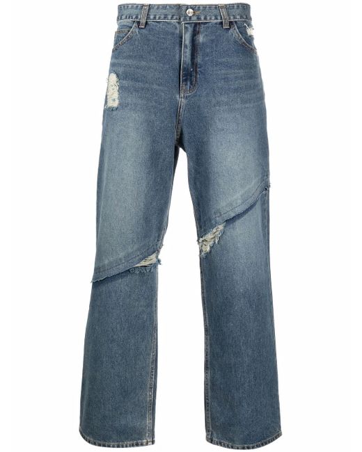 Ader Error distressed-finish straight-leg jeans