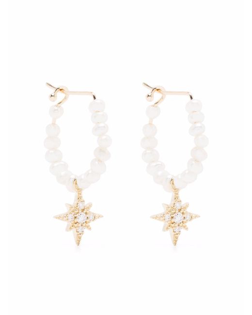 Mizuki 14kt yellow diamond star pearl hoop earrings