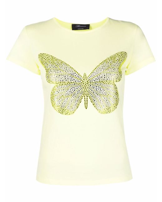 Blumarine rhinestone-embellished butterfly-motif T-shirt