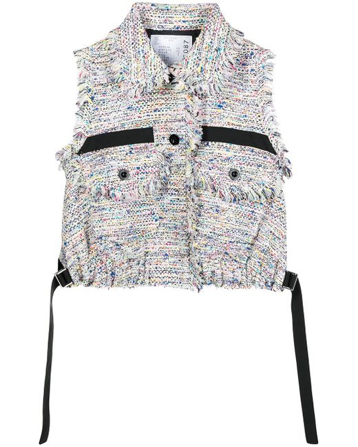 Sacai frayed-edge cropped knitted vest