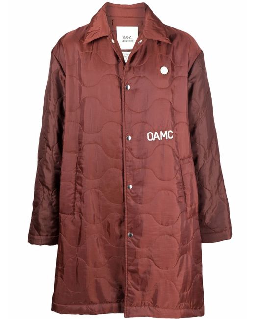 Oamc quilted logo-print coat