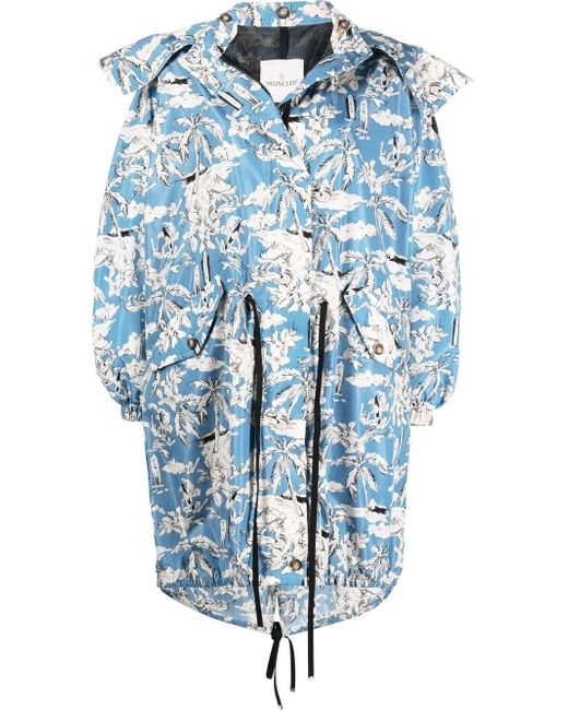 Moncler tropical-print oversized hooded parka