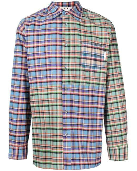 Marni patchwork check-print oversized shirt