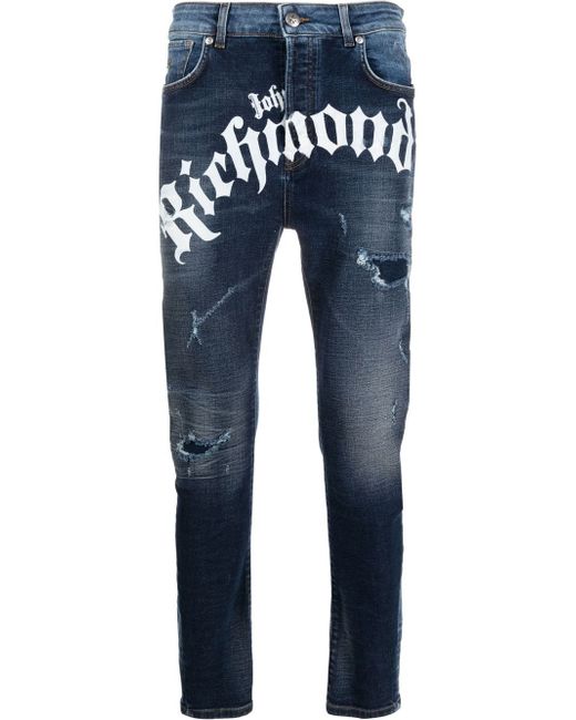 John Richmond distressed logo-print skinny jeans
