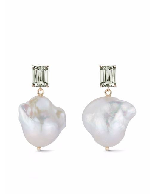 Mateo 14kt yellow Baroque pearl and green amethyst drop earrings