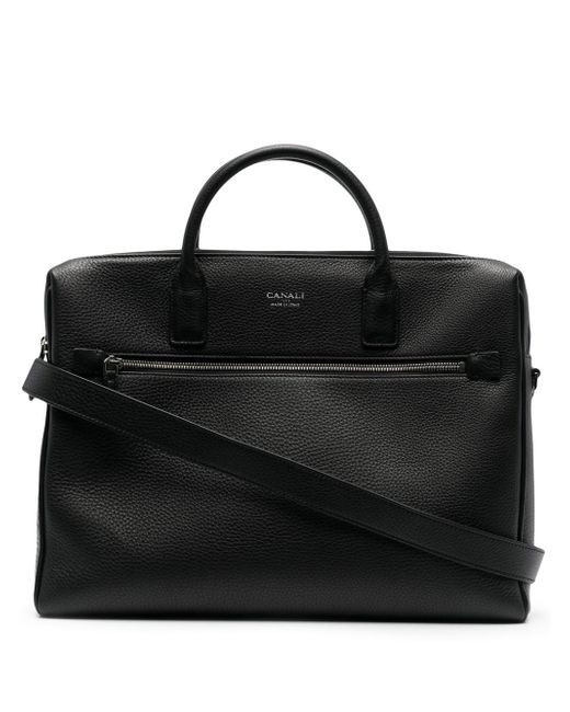 Canali Tumbled leather laptop bag