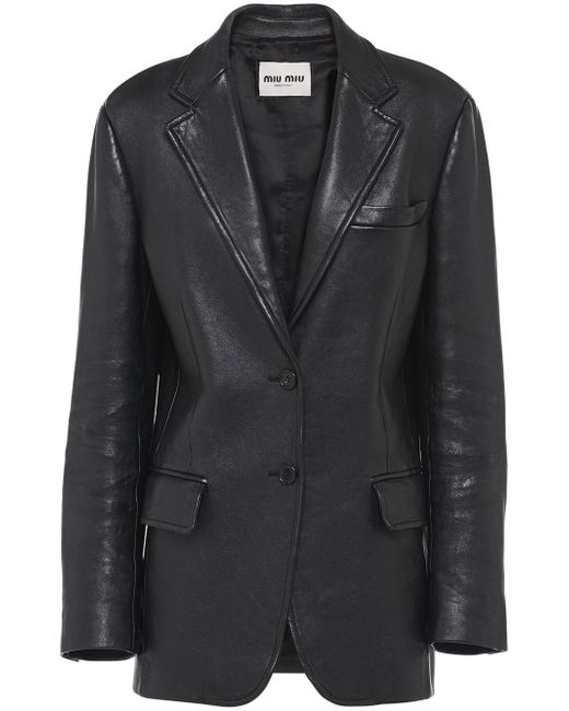 Miu Miu nappa leather single-breased blazer
