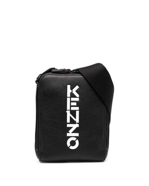 Kenzo logo-print leather messenger bag
