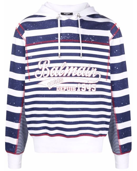 Balmain logo-print striped hoodie