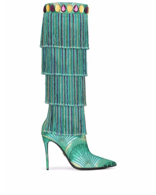 Dolce & Gabbana metallic-threading fringed knee-high boots