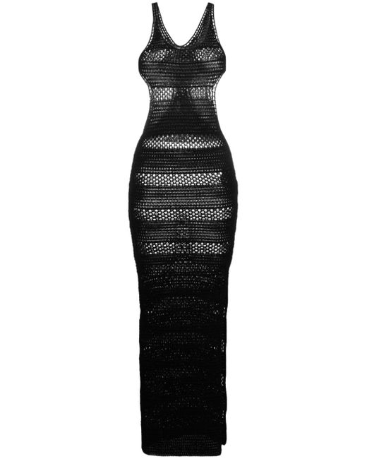 Saint Laurent cut-out striped crochet maxi dress