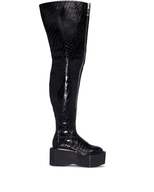 Natasha Zinko crocodile-embossed over-knee faltform boots