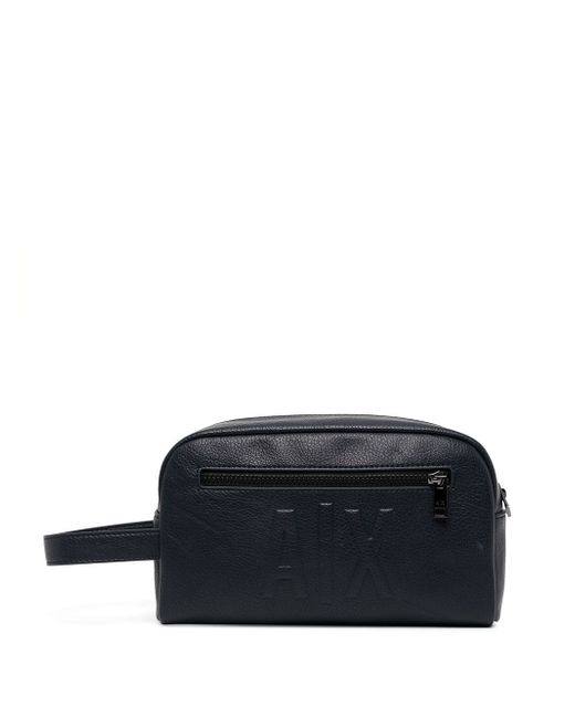 Armani Exchange leather embossed-logo wash bag