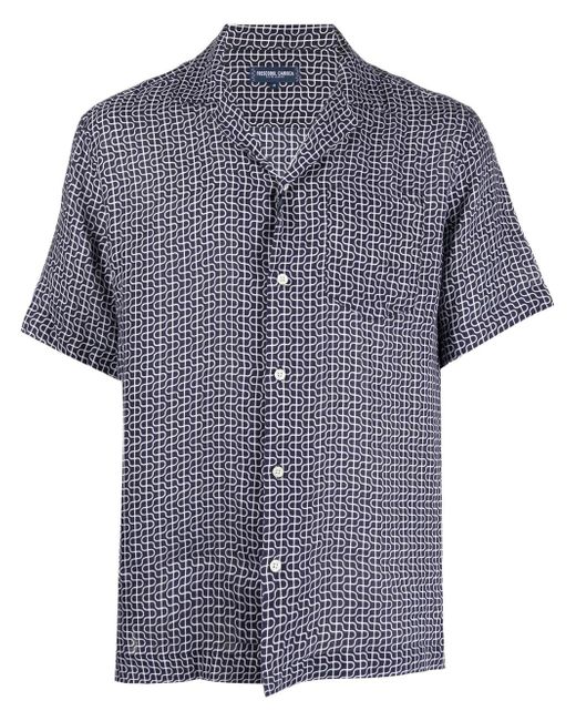 Frescobol Carioca patterned short-sleeved linen shirt