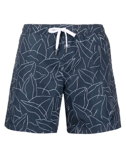 Brioni leaf-print swimming shorts