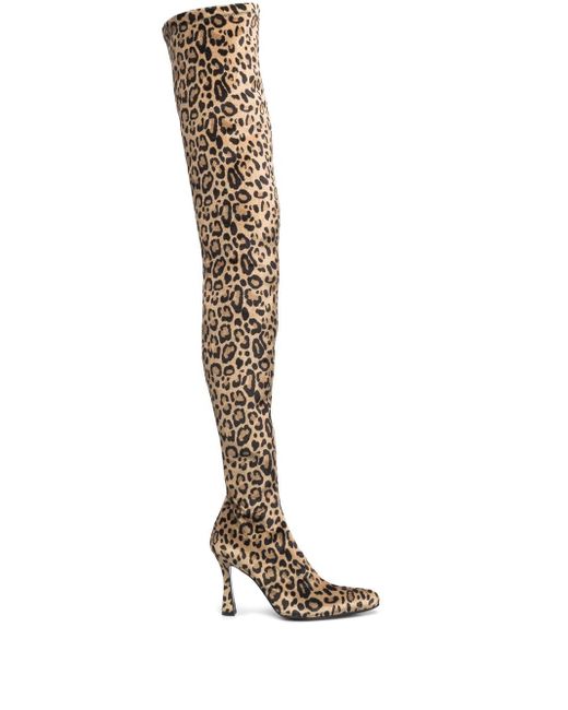 Pinko leopard-print 95mm thigh-high boots