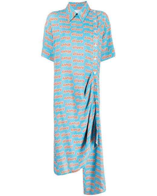 Natasha Zinko slogan-print asymmetric shirt dress