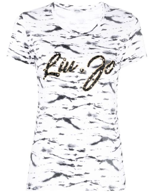 Liu •Jo bead-embellished logo T-shirt