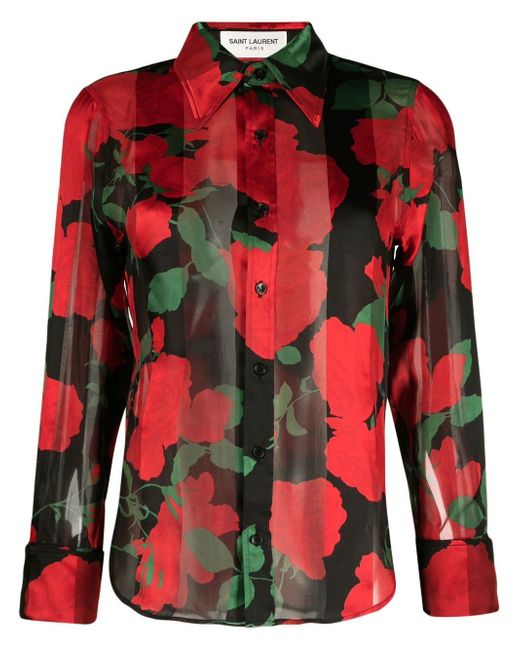Saint Laurent floral print semi-sheer blouse