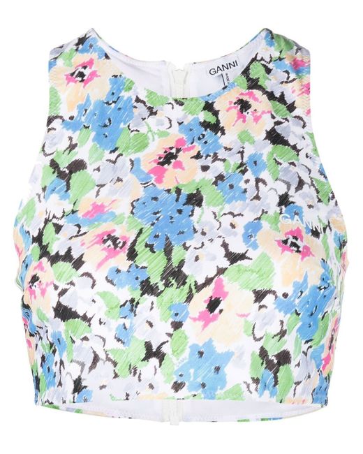 Ganni cropped floral print sleeveless top