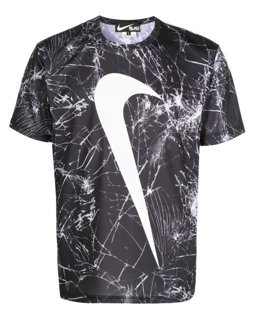 Comme Des Garcons Black Swoosh-print cracked T-shirt