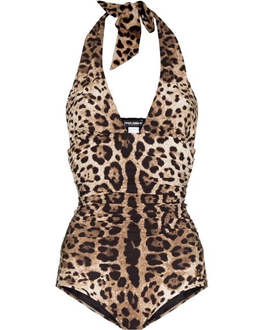 Dolce & Gabbana leopard-print halterneck swimsuit