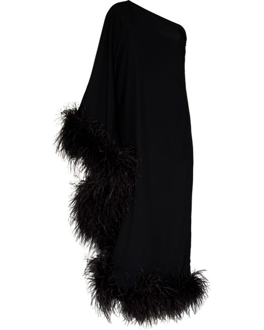 Taller Marmo Ubud one-shoulder feather-trim gown