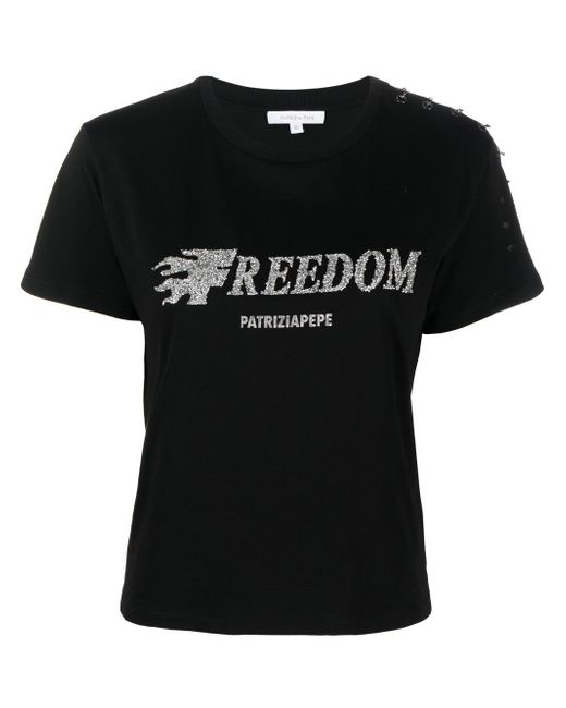 Patrizia Pepe Freedom glitter-embellished T-shirt