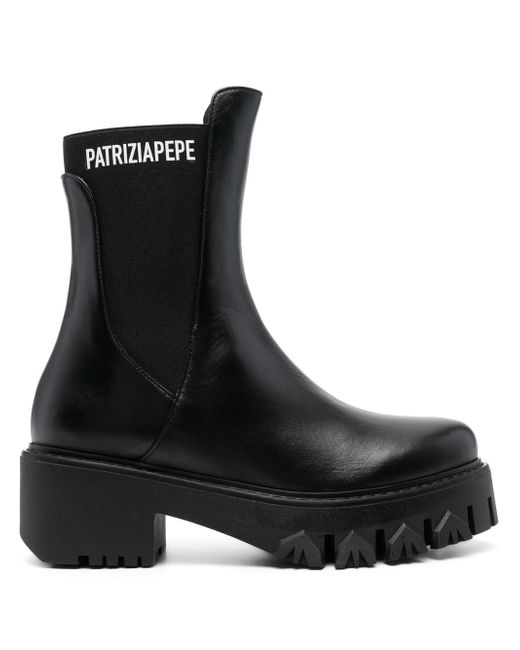 Patrizia Pepe logo-print leather ankle boots