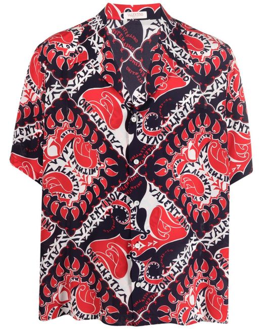 Valentino bandana-print short-sleeve silk shirt