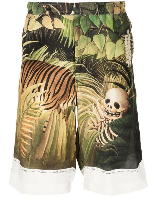 Endless Joy Forest graphic-print silk shorts