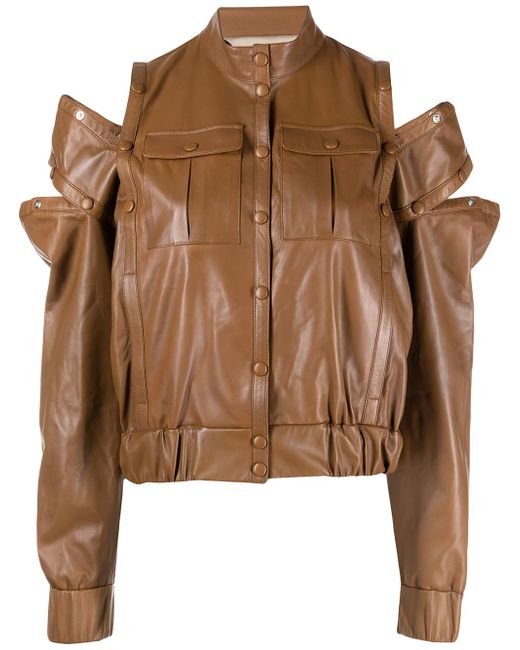 Rochas cold-shoulder leather jacket