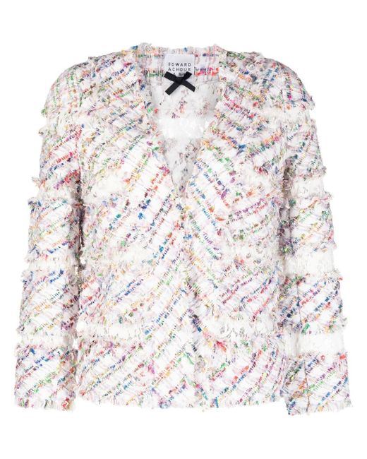 Edward Achour Paris striped collarless tweed jacket