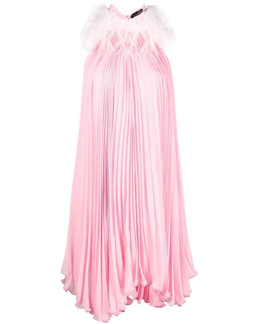 Styland feather-trim pleated dress