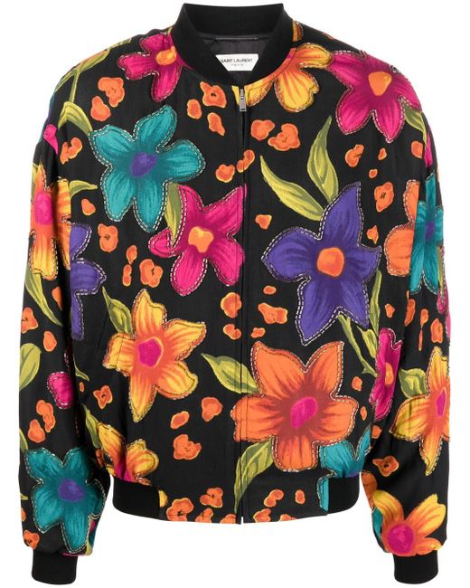Saint Laurent floral-print bomber jacket