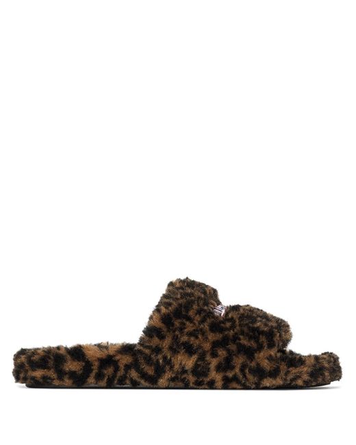 Balenciaga Furry leopard print slides