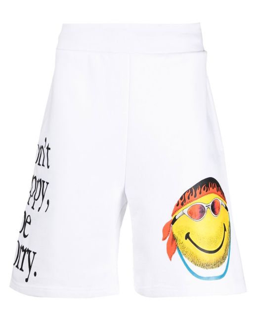 market smiley-slogan print shorts