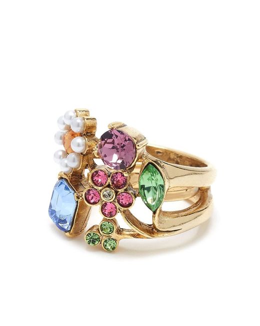 Oscar de la Renta crystal-embellished floral ring