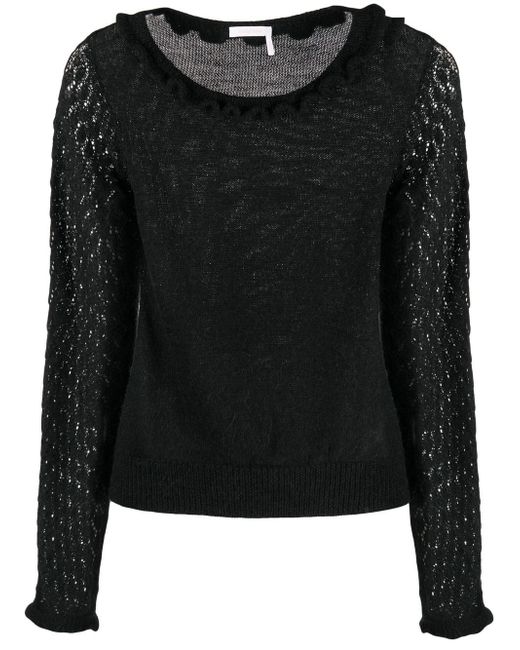 See by Chloé scalloped fine-knit top